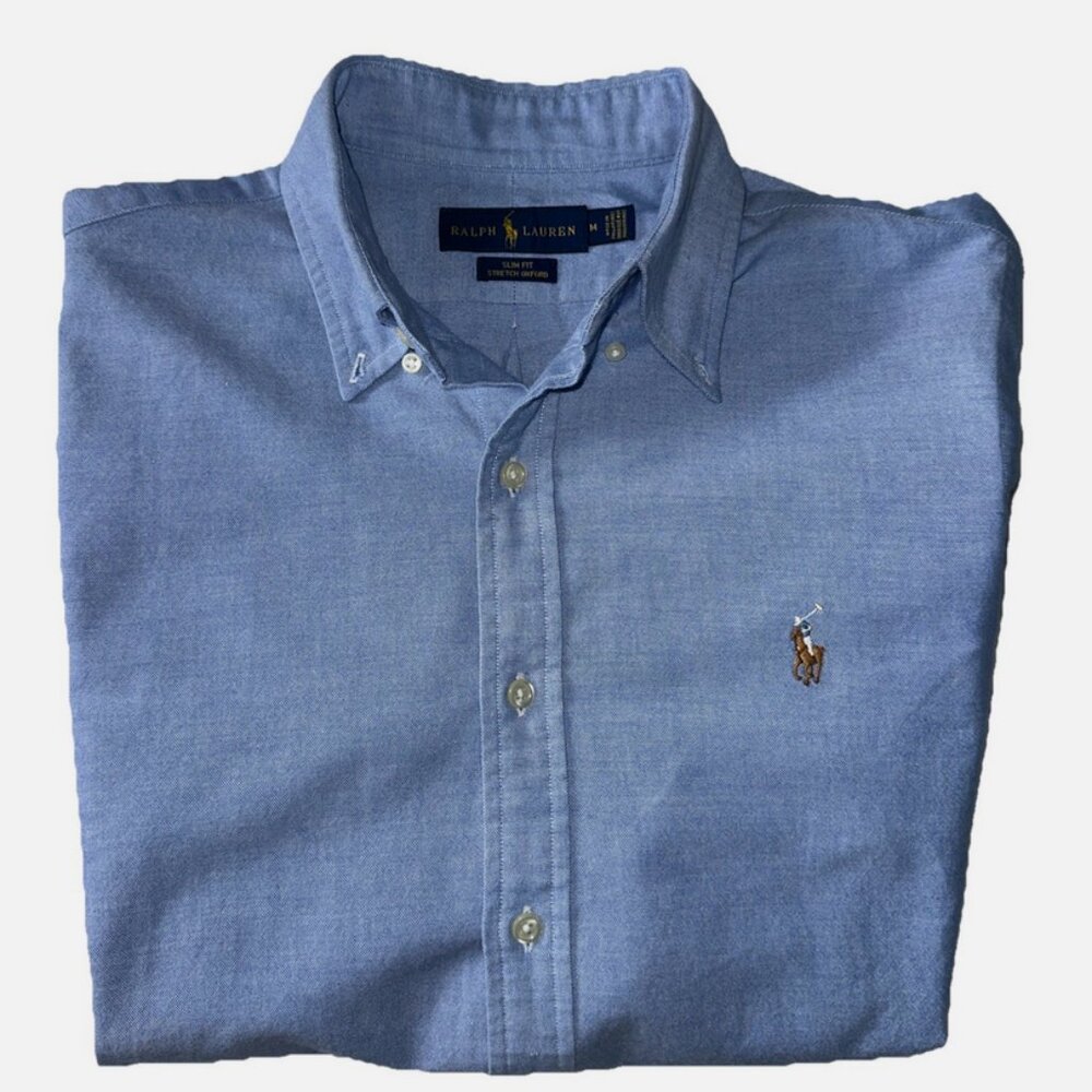 Ralph Lauren Button Down Dress Shirt Mens M Slim Fit Stretch Oxford Flesh Pony